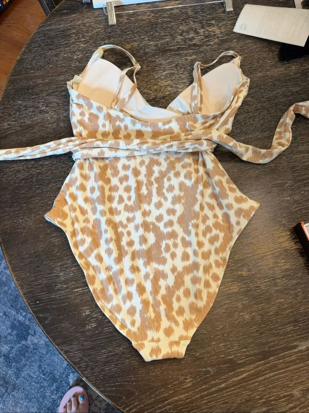 Aerie Cream & Tan Cheetah Wrap Around Swimsuit sz L NWT